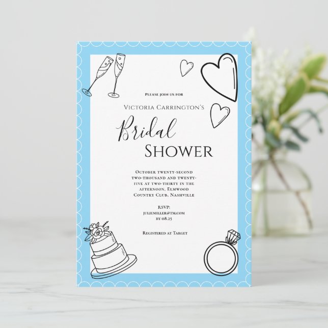 Invitación Ducha de Novia Moderna Azul (Anverso de pie)
