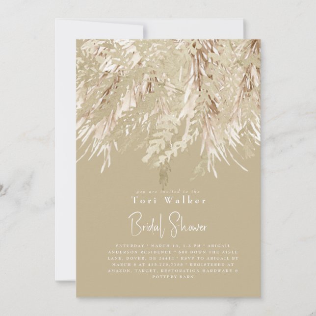 Invitación Ducha de Novia Moderna Boho Beige Pampas (Anverso)
