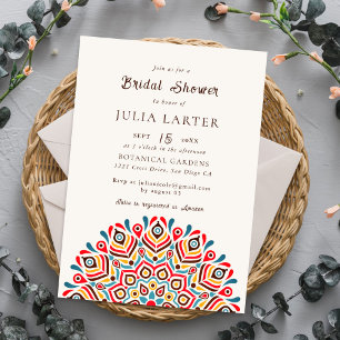 Invitación Ducha de Novia Moderna Boho Étnica Floral Mandala