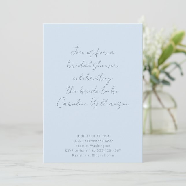 Invitación Ducha de Novia Moderna Boho Script Azul Suave (Anverso de pie)