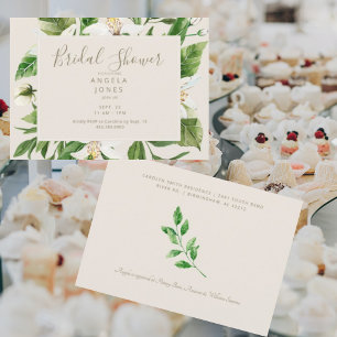 Invitación Ducha de Novia Moderna con Follaje Crema y Floral 
