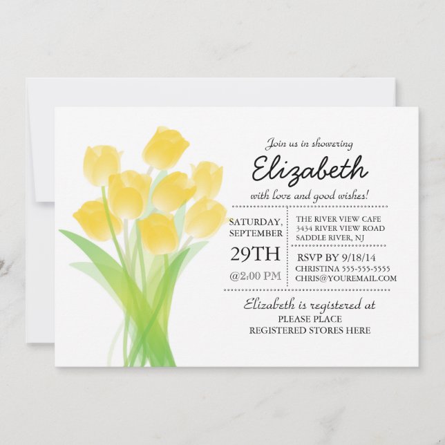 Invitación Ducha de novia moderna de tulipanes amarillos tipo (Anverso)