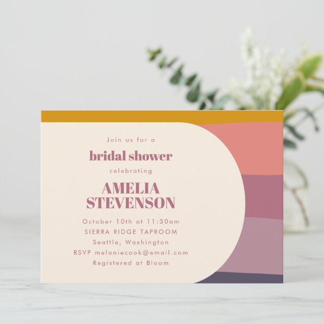 Invitación Ducha de novia moderna geométrica púrpura colorida (Anverso de pie)