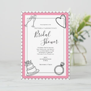 Invitación Ducha de novia moderna rosa negro y blanco