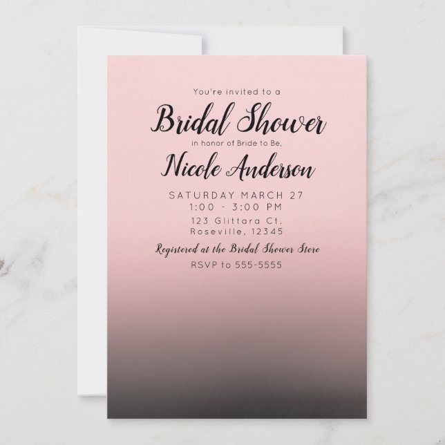 Invitación Ducha de novia moderna rosa y negra de Rubor (Anverso)