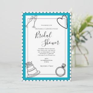 Invitación Ducha de novia moderna Verde azulada en blanco y n
