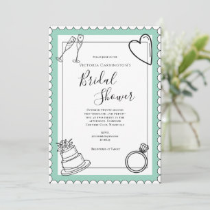 Invitación Ducha de novia moderna verde blanco y negro
