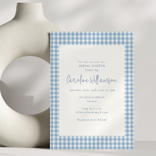 Invitación Ducha de Novia Moderno Cuadro de Gingham Azul Suav