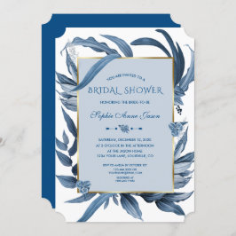 Invitación Ducha de Novia Monograma de las hojas azules clási