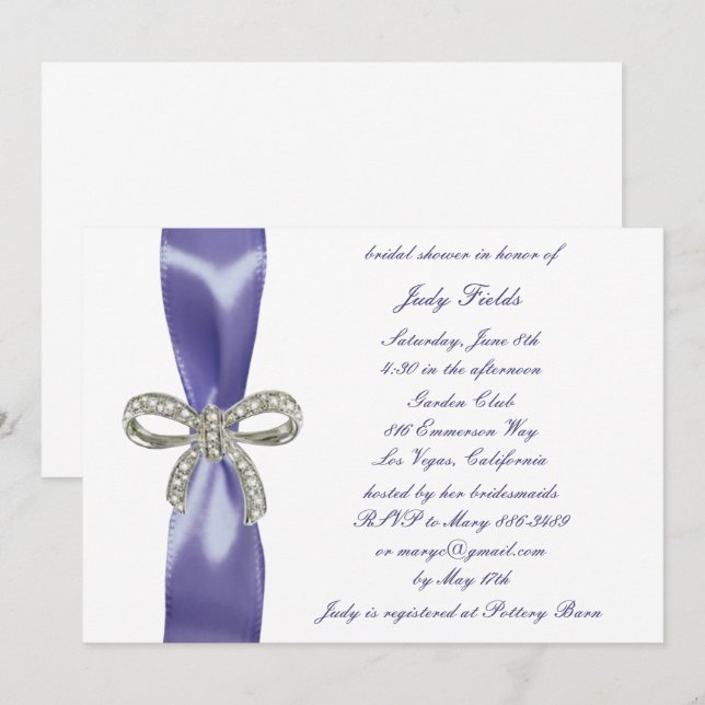 Invitación Ducha de novia morada azul de diamante azul (Anverso / Reverso)