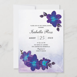 Invitación Ducha de novia morada de orquídea azul turquesa az