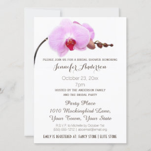 Invitación Ducha de novia morada rosa con orquídea blanca