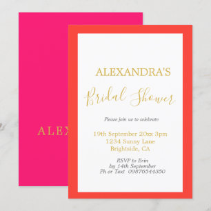Invitación Ducha de novia Naranja rosa simple oro
