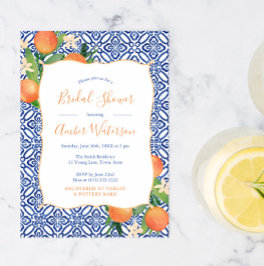 Invitación Ducha de novia - Naranjas de cítricos dulces azul 