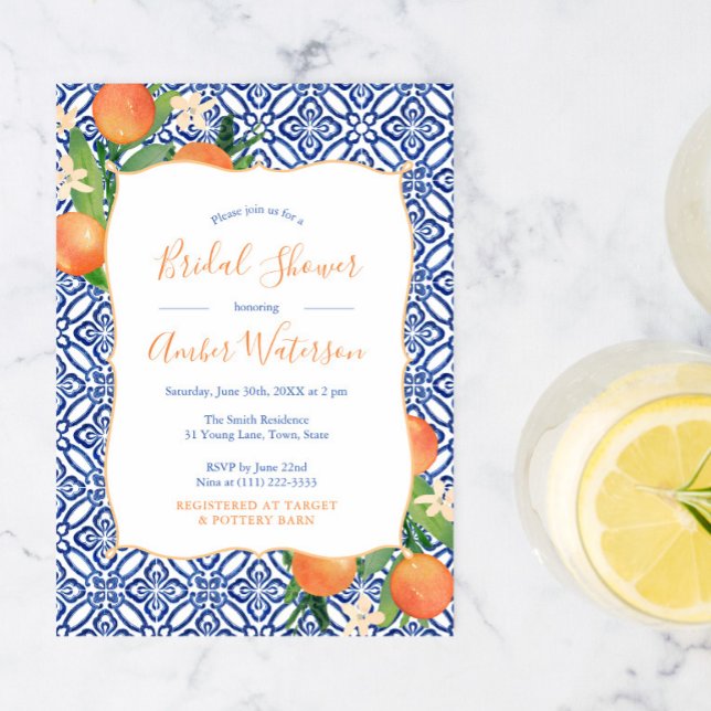 Invitación Ducha de novia - Naranjas de cítricos dulces azul  (Subido por el creador)