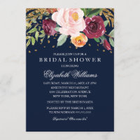 Ducha de Novia Navy Burgundy Floral Glitter