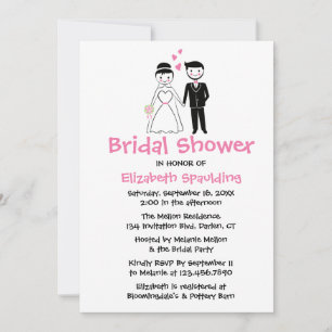 Invitación Ducha de Novia Negra Caricatura Novia y Novio Boda