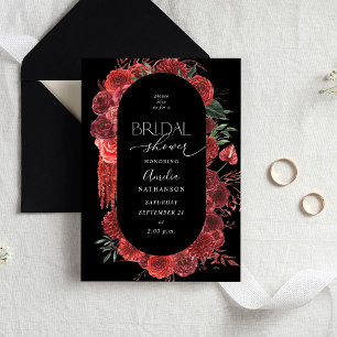 Invitación Ducha de novia negra de flor roja