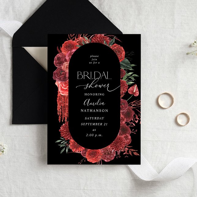 Invitación Ducha de novia negra de flor roja (Subido por el creador)