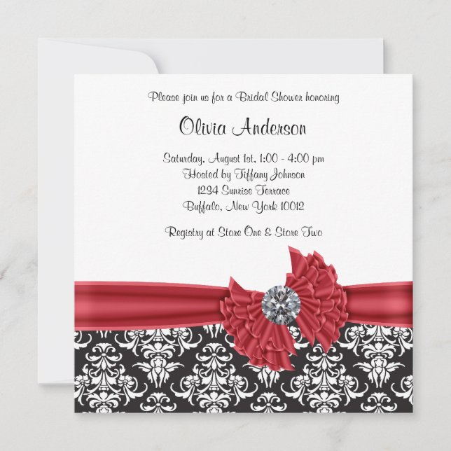 Invitación Ducha de novia negra negra y roja (Anverso)