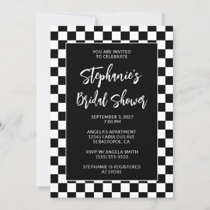 Invitación Ducha de Novia Negra y Blanca a Cuadros Negrita
