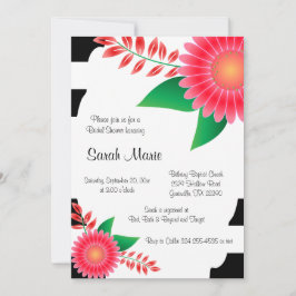Invitación Ducha de novia negra y blanca | Flores rosas