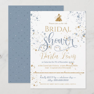 Invitación Ducha de novia oro purpurina_polvoriento azul