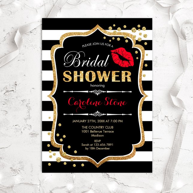 Invitación Ducha de novia - Oro rojo negro (Subido por el creador)