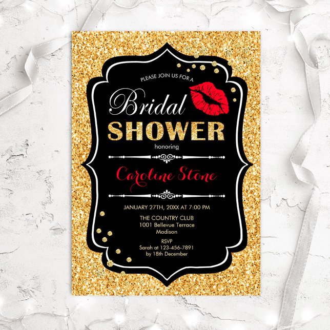 Invitación Ducha de novia - Oro rojo negro (Subido por el creador)