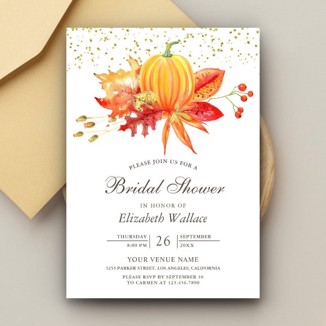 Invitación Ducha de Novia Otoño Rústico Hojas de Calabaza (Subido por el creador)