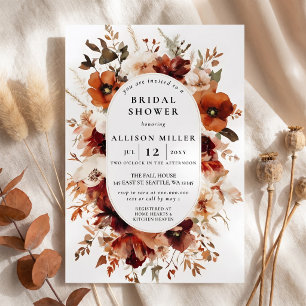 Invitación Ducha de Novia Otoño Rústico Naranja Quemado Borgo