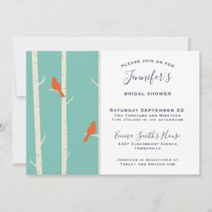 Invitación Ducha de Novia Pájaros Naranjas en Abedul