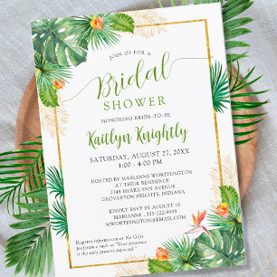 Invitación Ducha de novia Palm Tropical acuarela Oro Verde