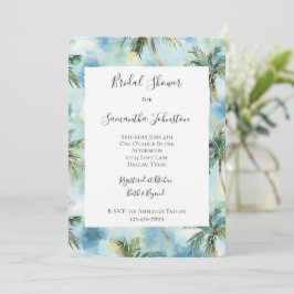 Invitación Ducha de Novia Palmeras de Isla Tropical Azul