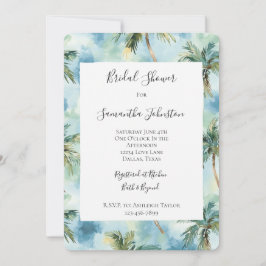 Invitación Ducha de Novia Palmeras de Isla Tropical Azul