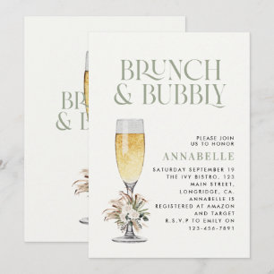 Invitación Ducha de novia pampas brunch de hierba y burbujean