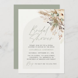 Invitación Ducha de novia pampas eucalipto sage moderno verde