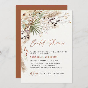 Invitación Ducha de novia pampas pasto moderno boho elegante