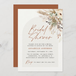 Invitación Ducha de novia pampas pasto moderno boho elegante