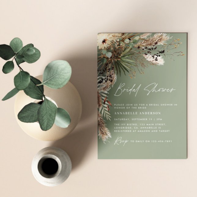 Invitación Ducha de novia pampas pasto moderno boho elegante  (Subido por el creador)