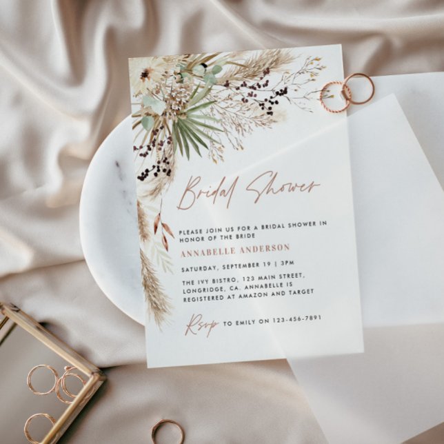 Invitación Ducha de novia pampas pasto moderno boho elegante (Subido por el creador)