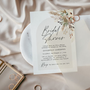 Invitación Ducha de novia pampas pasto moderno negro elegante