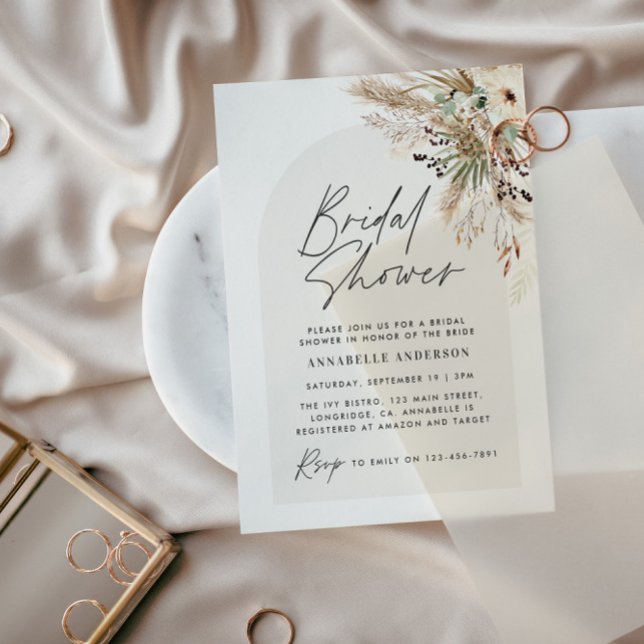 Invitación Ducha de novia pampas pasto moderno negro elegante (Subido por el creador)