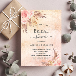 Invitación Ducha de novia pampas pasto rosa oro rubor Boho