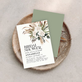 Invitación Ducha de novia pampas pasto sabio moderno verde
