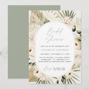 Invitación Ducha de novia pampas pasto sabio moderno verde