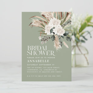Invitación Ducha de novia pampas pasto sage moderno invito ve