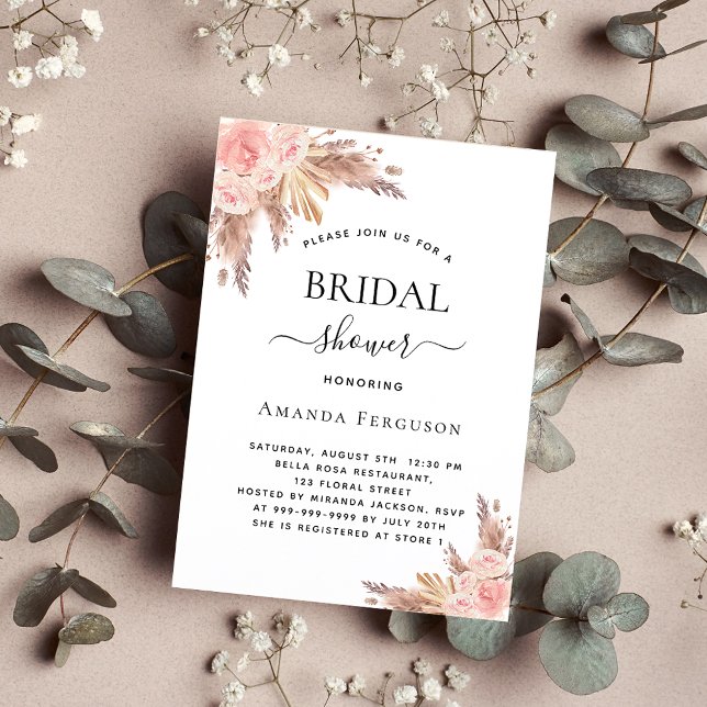 Invitación Ducha de novia pampas rosa boho lujo (Subido por el creador)