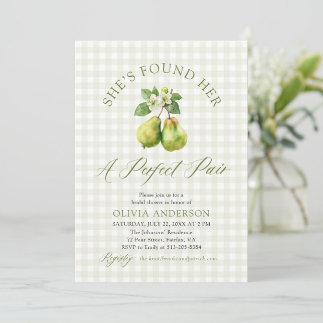 Invitación Ducha de Novia Par Perfecto de Gingham Verde Moder (Anverso de pie)