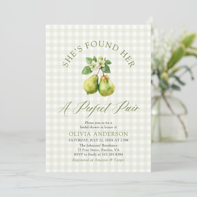 Invitación Ducha de Novia Par Perfecto de Gingham Verde Moder (Anverso de pie)